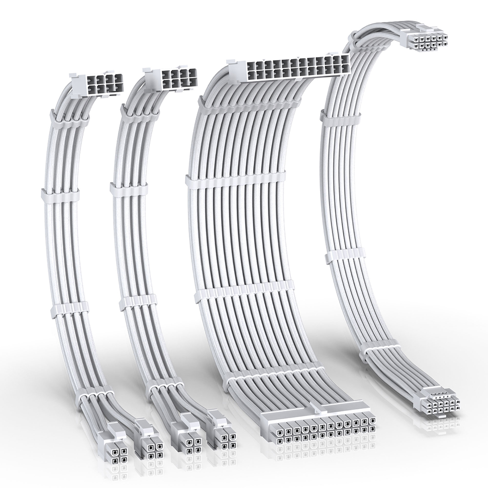 EZDIY-FAB PSU 연장 슬리빙 16AWG 케이블 4PACK 화이트 - 상품 이미지