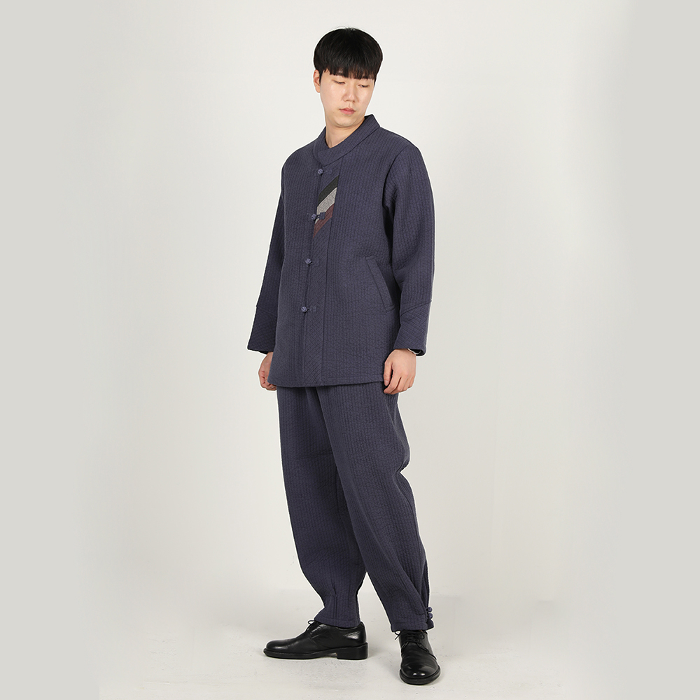 남자 겨울 생활한복 기모 선염 조각 굵은골 누비한벌 개량 계량 한복 절복 법복. 상품 이미지