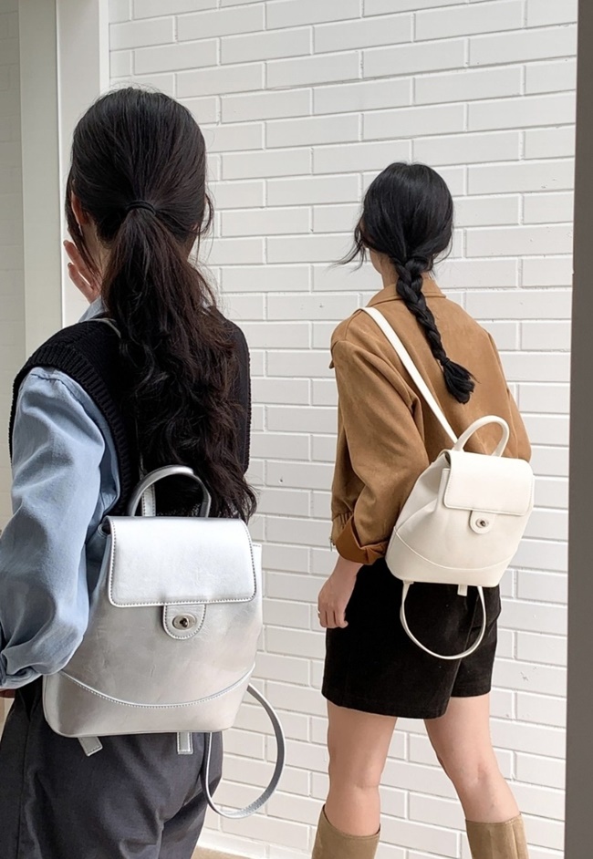 여성 가죽 레더 심플 미니 복조리 백팩 캐쥬얼 직장인가방 이미지 6