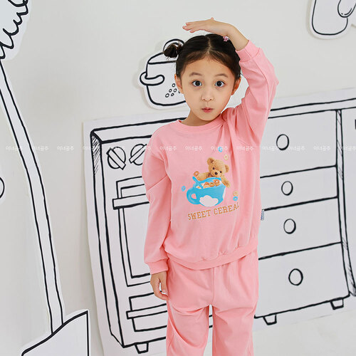 삐삐롱 굿모닝베어 여아 아동실내복 홈웨어 잠옷 라운지웨어 상하세트 - 상품 이미지