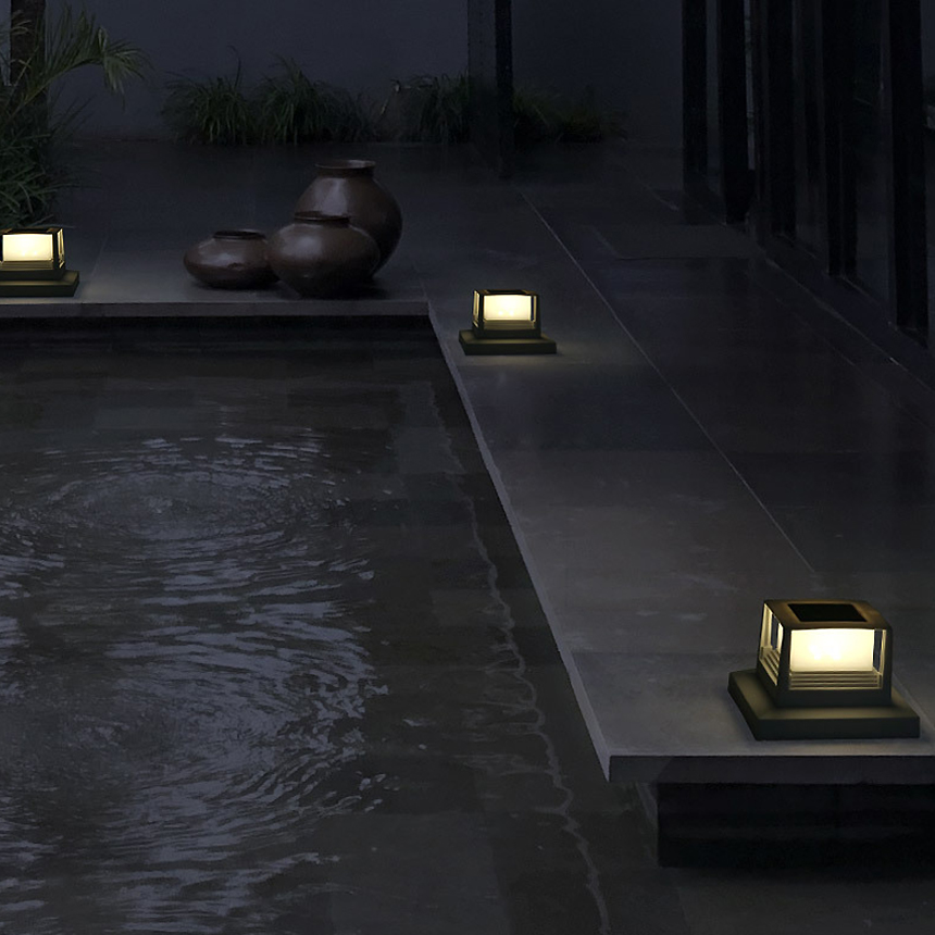 태양광 사각 문주등 휀스등 태양열 LED 카페 테라스 데크 난간 조명 방부목 기둥 스퀘어