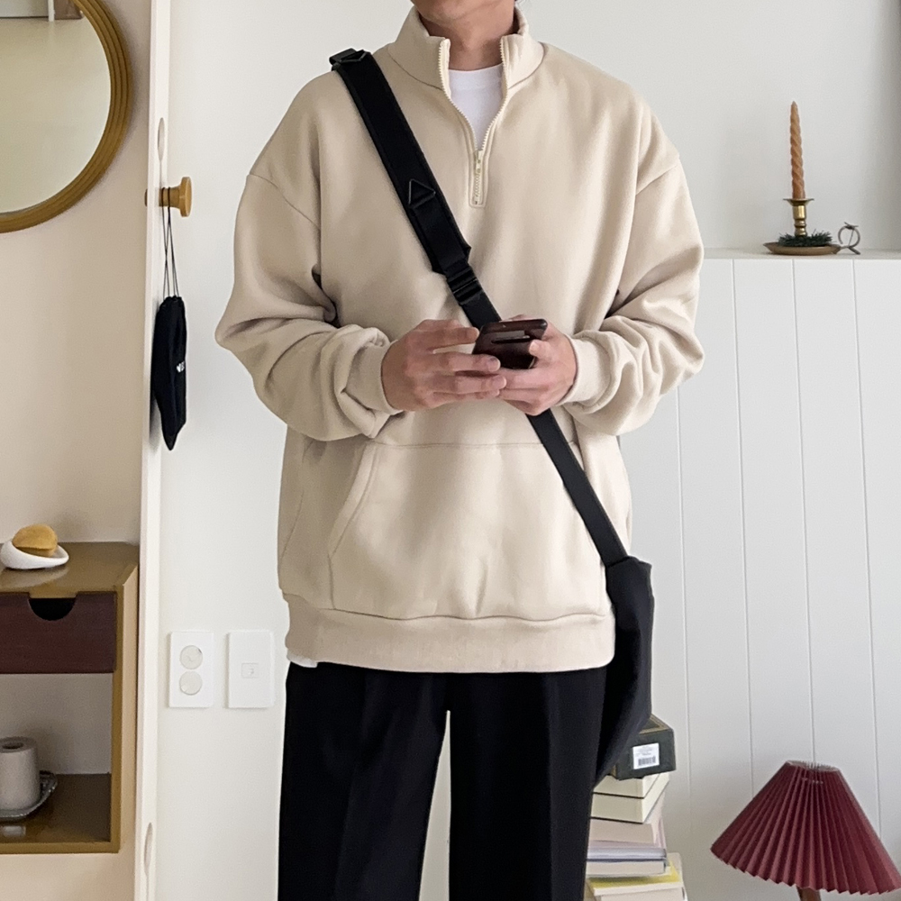 1+1 남자맨투맨 아노락 반집업 남성 기모 맨투맨 제품 이미지