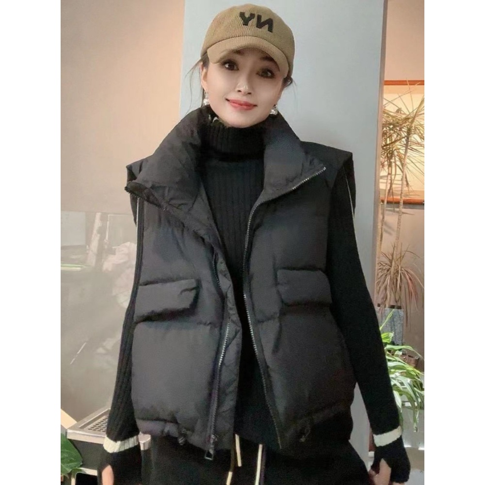 빵빵한 패딩조끼 베스트 오버핏 보라 하얀색 검정색 이미지 4