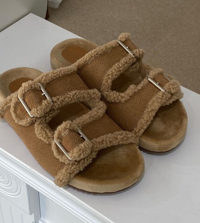 테디 겨울 양털 슬리퍼 소가죽 스웨이드 뽀글이 퍼 슬리퍼