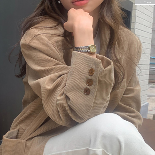 코델 코듀로이 카라넥 오버핏 하프 자켓 2col 가을 겨울 루즈핏 박시 골덴 제이플로우 - 상세 이미지 5