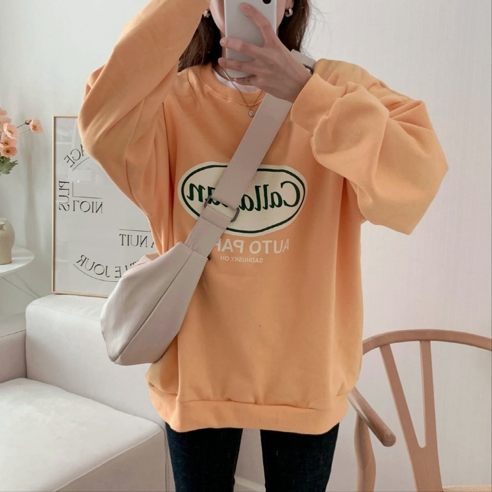 오버핏맨투맨 여성맨투맨 여성 레터링 배색 데일리 긴팔 티셔츠 이미지 4