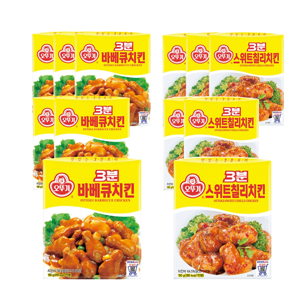 오뚜기 3분스위트칠리치킨 150g 6개+3분바베큐치킨 150g 6개 - 상품 이미지