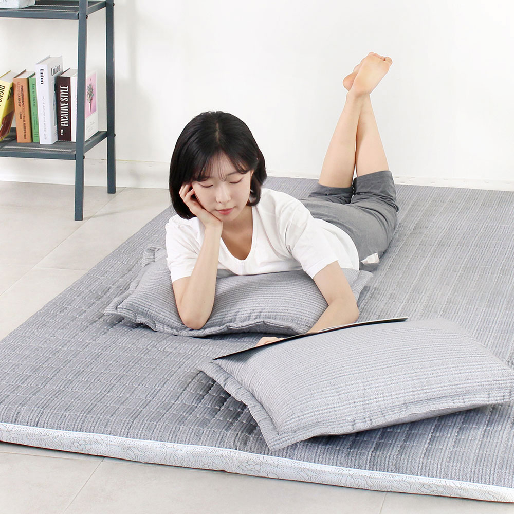 아르떼베딩 바닥에까는 미끄럼방지 누빔 요매트 (요커버+솜매트) 올인 그레이 2인용 5cm