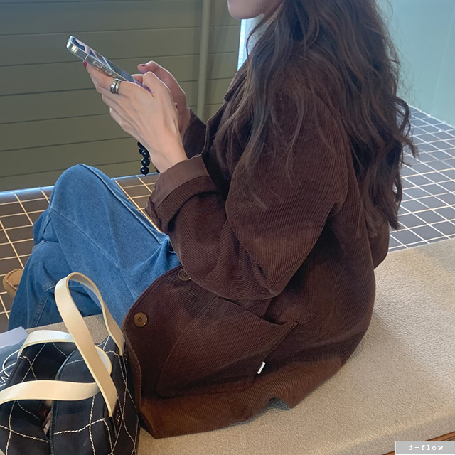 코델 코듀로이 카라넥 오버핏 하프 자켓 2col 가을 겨울 루즈핏 박시 골덴 제이플로우 - 상세 이미지 4