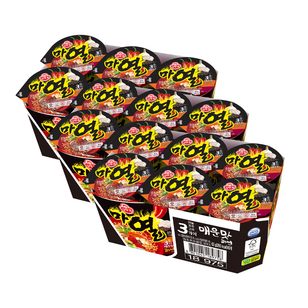 오뚜기 마열라면 컵라면 소컵 62g, 18개 - 상품 이미지
