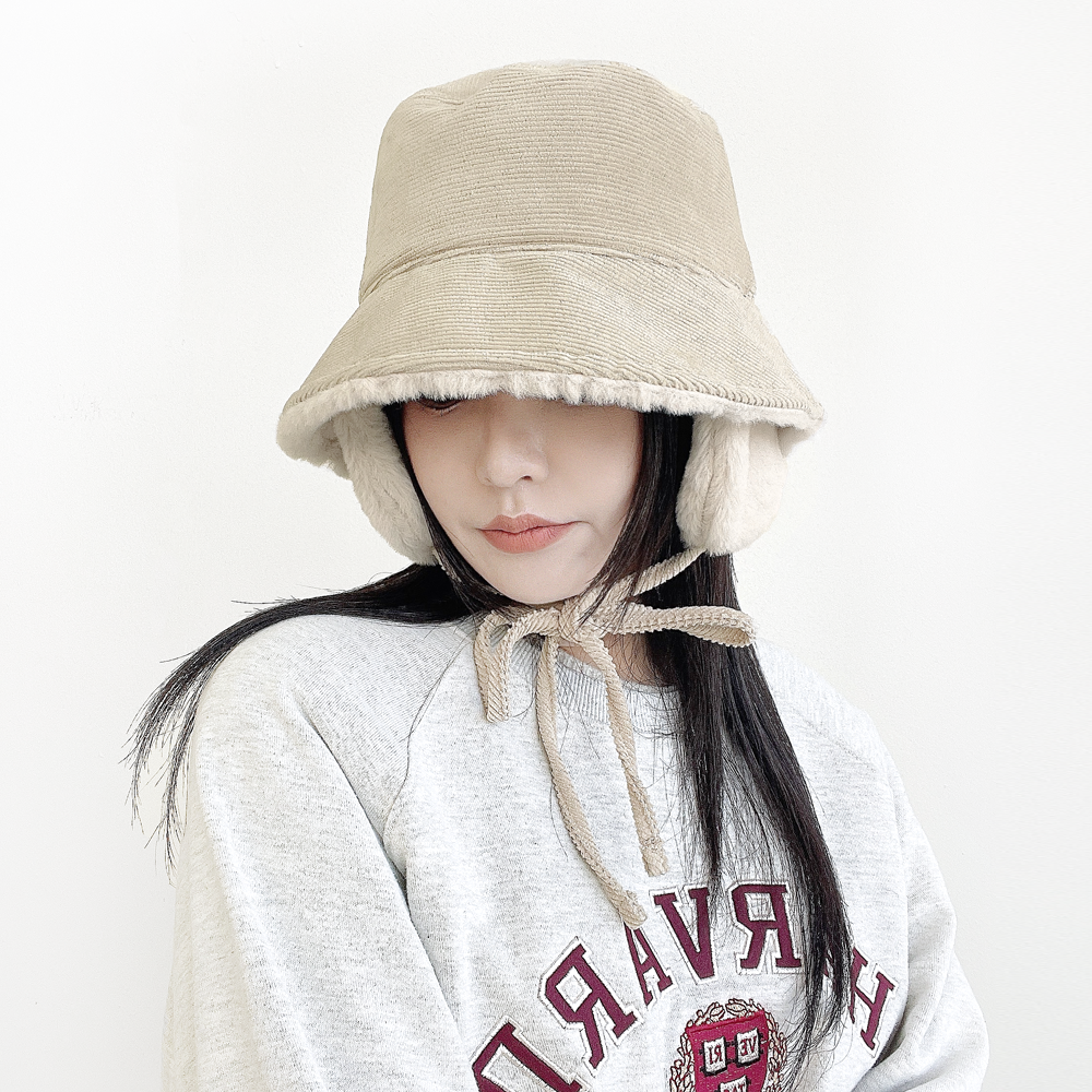 미트 코듀로이 밍크털 여성 겨울 벙거지 방한 군밤 귀도리모자