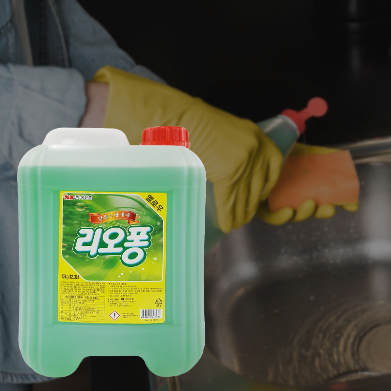 성진켐 리오퐁 옐로우 주방세제 13kg 업소용 대용량 알뜰 주방 설거지 세제 리필 말통 식당 주방용 세척제 - 상세 이미지 4