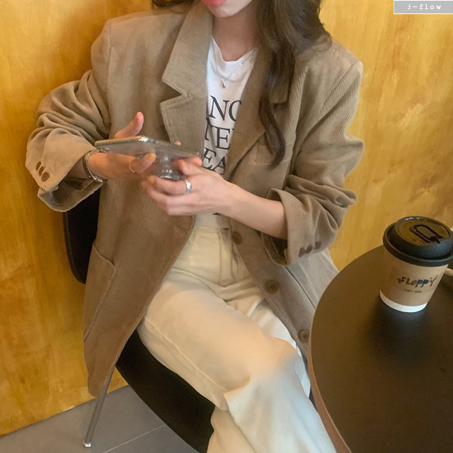 코델 코듀로이 카라넥 오버핏 하프 자켓 2col 가을 겨울 루즈핏 박시 골덴 제이플로우 - 상세 이미지 2