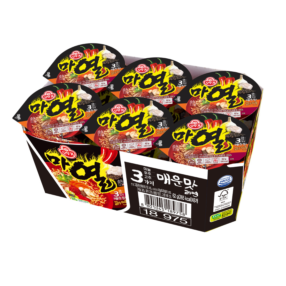 오뚜기 마열라면 컵라면 소컵 62g, 6개 - 상품 이미지