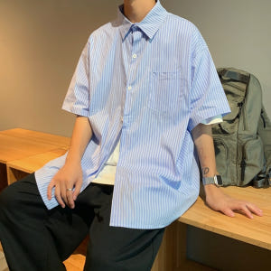 나혼자 산다 나혼산 남성용 셔츠 스트라이프 키 옷 정보 오버핏 남친룩 0... 착용 후기 | 사이즈/핏 총정리 - 상품 이미지 3