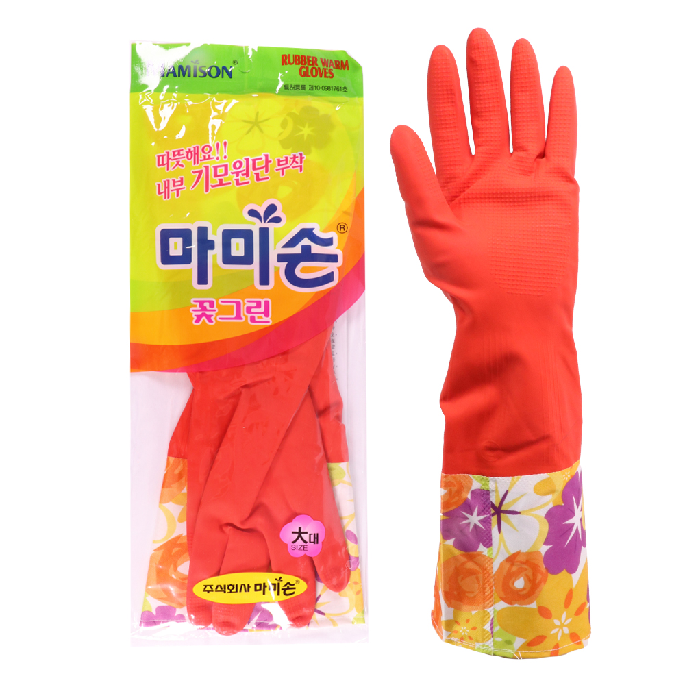 마미손 기모 고무장갑 주방 면코팅 방한고무장갑 1켤레 - 상품 이미지