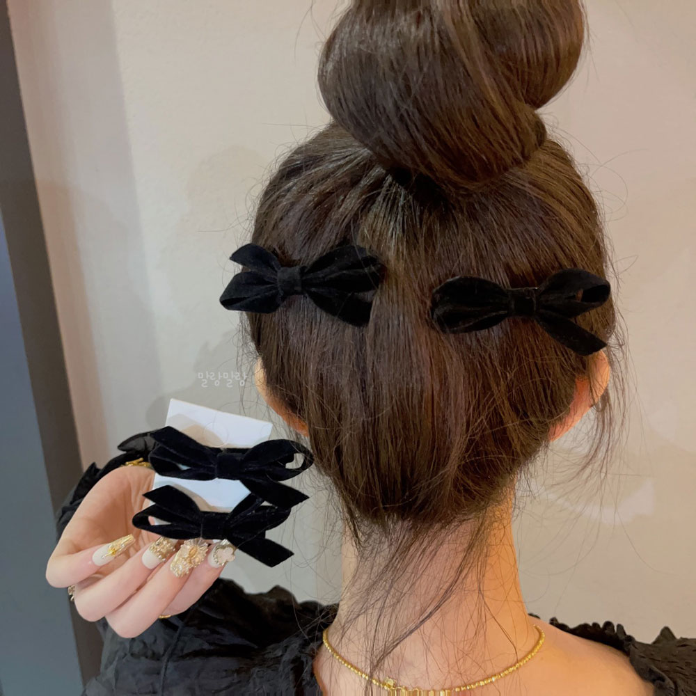 벨벳리본핀 옆머리집게핀 양갈래 이쁜 헤어핀 - 상품 이미지