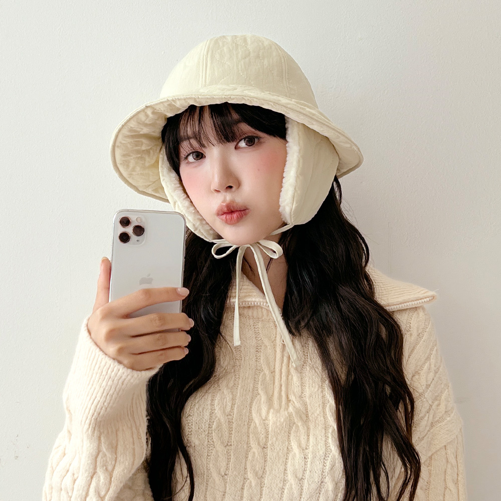 양털 패딩 누빔 털 귀달이 벙거지 모자 겨울 골프 스키장 방한 - 상세 이미지 2