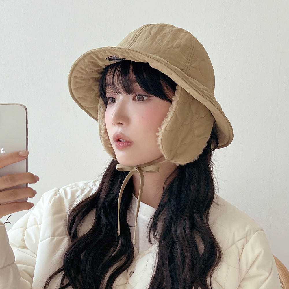 양털 패딩 누빔 털 귀달이 벙거지 모자 겨울 골프 스키장 방한 - 상세 이미지 4