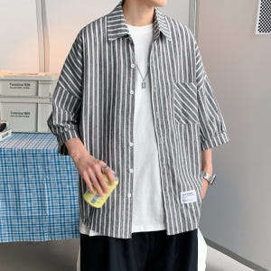 키 옷 정보 나혼자 산다 나혼산 남성용 셔츠 스트라이프 오버핏 남친룩 0... 착용 후기 | 사이즈/핏 총정리 - 상품 이미지 2