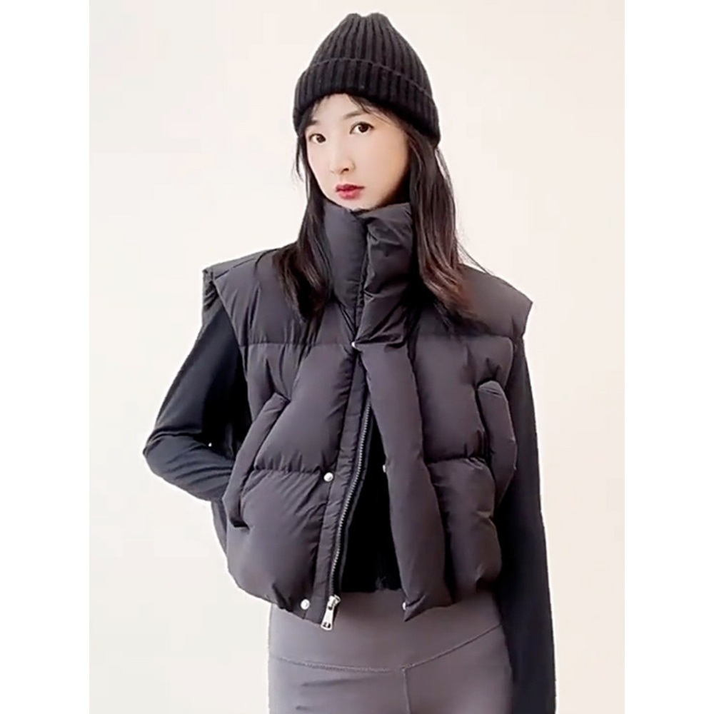 지퍼 패딩조끼 베스트 깔끔한 하이넥 이미지 3