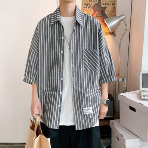 키 옷 정보 나혼자 산다 나혼산 남성용 셔츠 스트라이프 오버핏 남친룩 0... 착용 후기 | 사이즈/핏 총정리 - 상품 이미지 4