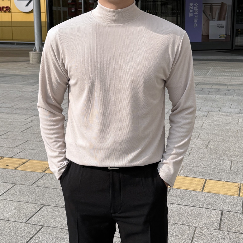 1+1 남자 바우어스 겨울 무지 스판 반폴라 반목 반목폴라 티셔츠 이미지 3