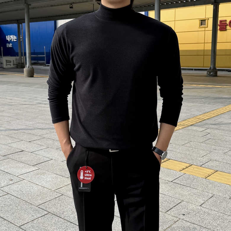 1+1 남자 바우어스 겨울 무지 스판 반폴라 반목 반목폴라 티셔츠 이미지 4