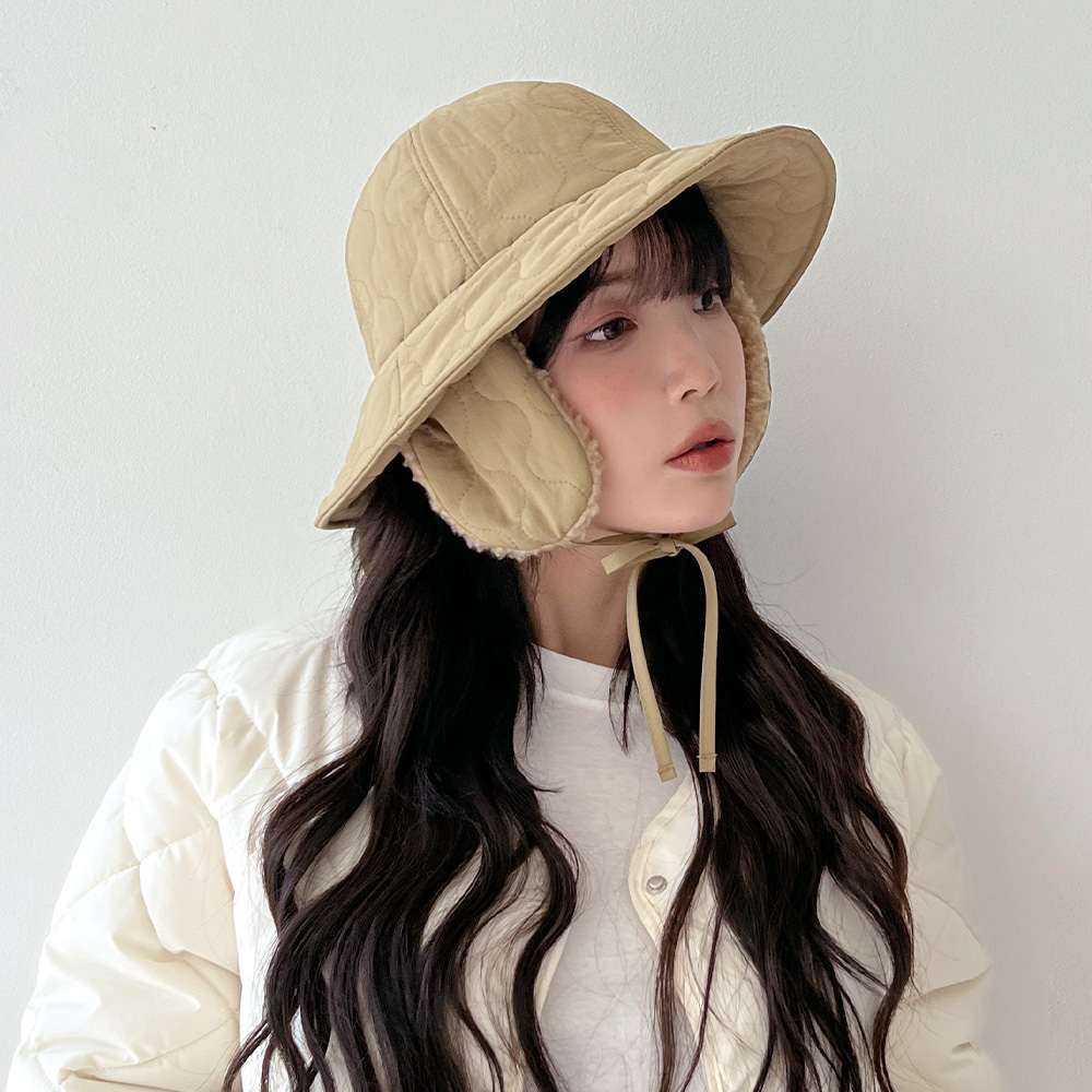 양털 패딩 누빔 털 귀달이 벙거지 모자 겨울 골프 스키장 방한 - 상세 이미지 5