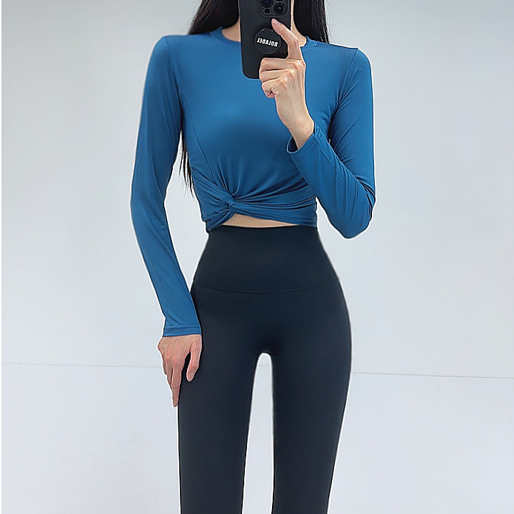 로라벨 듀얼 필라테스복 여성 요가복 필라테스 요가 상의 옷 커버업 운동복 탑 크롭 긴팔 - 상세 이미지 3