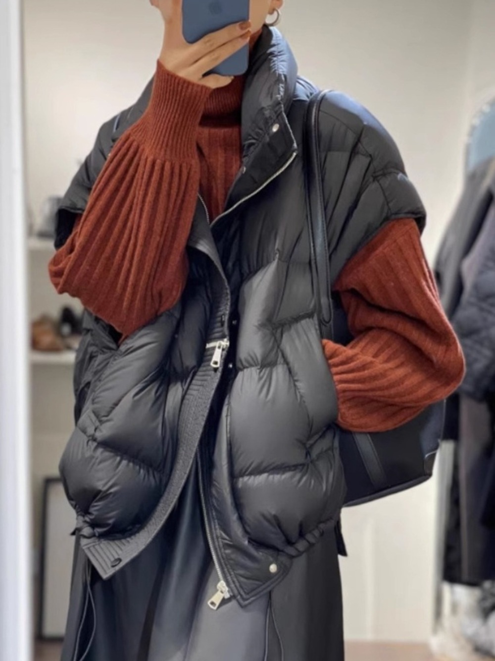 경량 패딩베스트 조끼 오버핏 목까지 올라오는 이미지 4