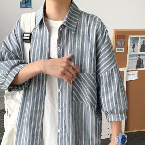 키 옷 정보 나혼자 산다 나혼산 남성용 셔츠 스트라이프 오버핏 남친룩 0... 착용 후기 | 사이즈/핏 총정리 - 상품 이미지 1
