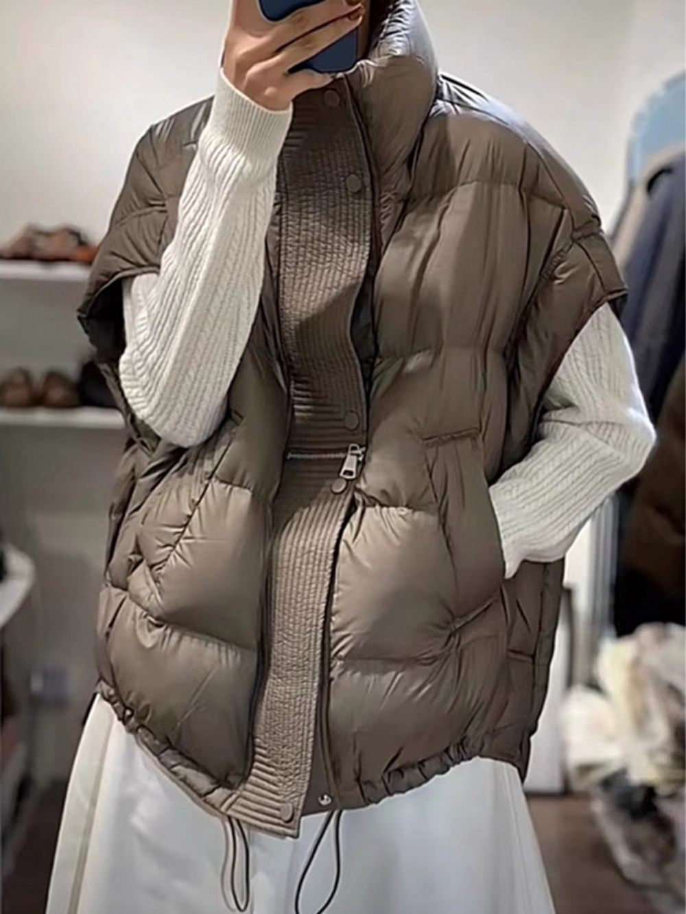 경량 패딩베스트 조끼 오버핏 목까지 올라오는 이미지 3