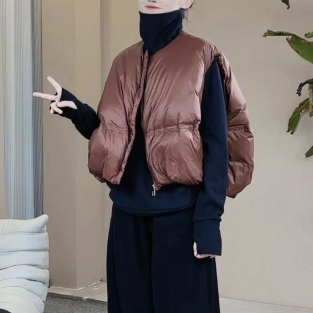 숏 패딩조끼 베스트 크롭 유광 광나는 이미지 1