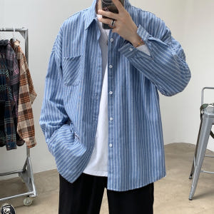 샤이니 키 옷 정보 예능 나혼자 산다 남성용 셔츠 스트라이프 오버핏 남친... 착용 후기 | 사이즈/핏 총정리 - 상품 이미지 1