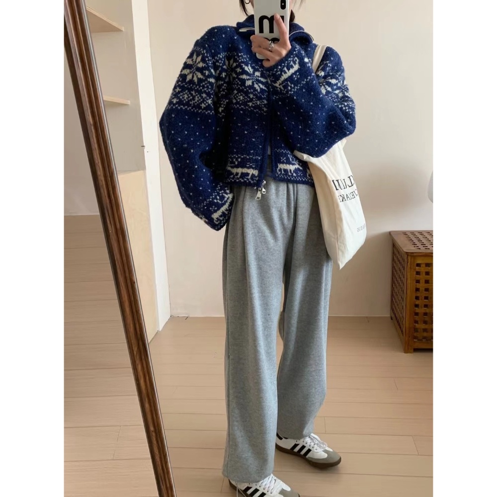 자가드 가디건 블루 화이트 니트 노르딕 빈티지 풀오버 이미지 2