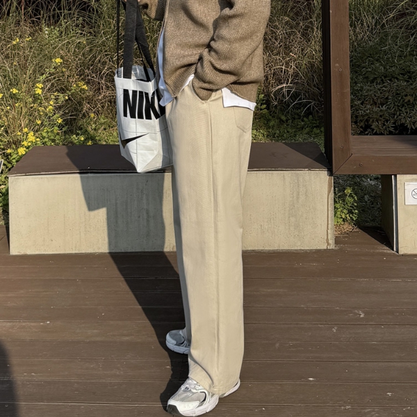 1+1 남자 웬들 봄 가을 면 치노 밴딩 와이드 팬츠 이미지 3