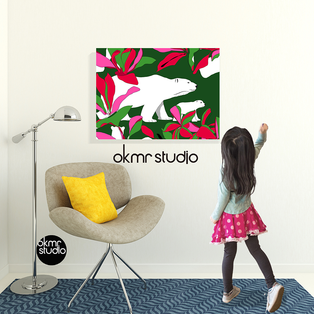 북극곰 레드그린 캔버스 패브릭 중형 거실 인테리어 그림 액자 주문 제작 집들이 선물 액자 - 상세 이미지 3