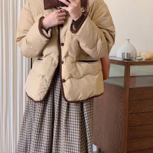 코드 카라 배색 코듀로이 물결 경량 퀼팅 웰론 누빔 패딩 점퍼 자켓 착용 후기 | 사이즈/핏 총정리 - 상품 이미지 4