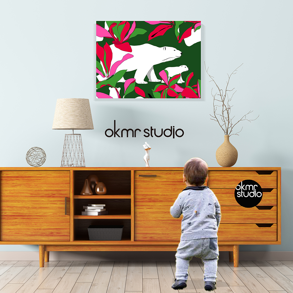 북극곰 레드그린 캔버스 패브릭 중형 거실 인테리어 그림 액자 주문 제작 집들이 선물 액자 - 상세 이미지 4