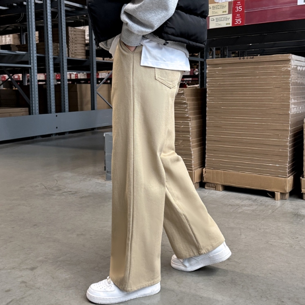 1+1 남자 웬들 봄 가을 면 치노 밴딩 와이드 팬츠 - 상품 이미지