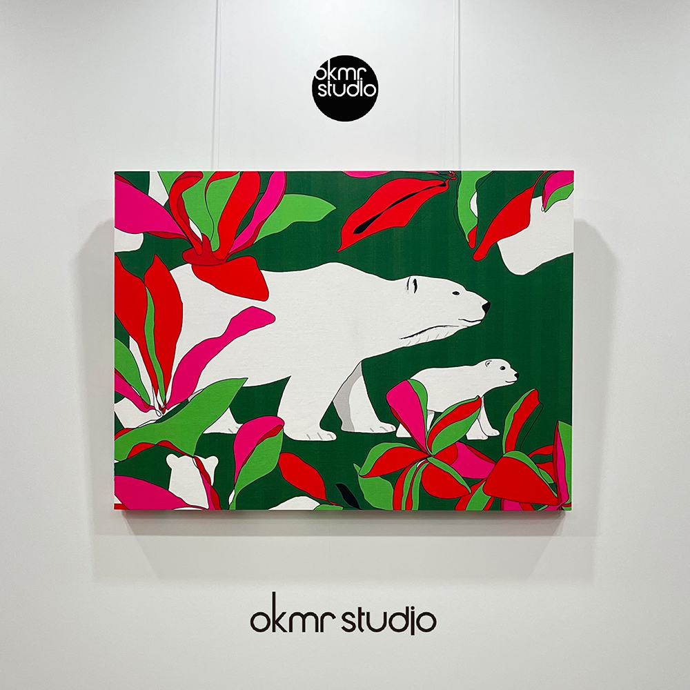 북극곰 레드그린 캔버스 패브릭 중형 거실 인테리어 그림 액자 주문 제작 집들이 선물 액자 - 상품 이미지