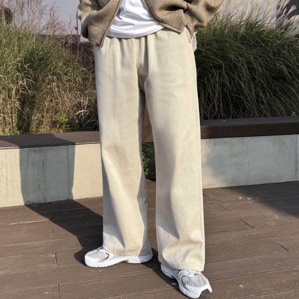 1+1 남자 웬들 봄 가을 면 치노 밴딩 와이드 팬츠 - 상세 이미지 3