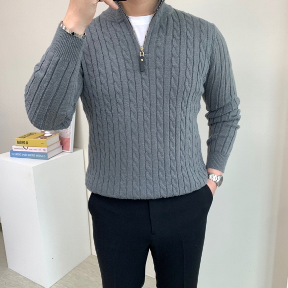 남자반집업니트 가을 겨울 하프 집업 니트 이미지 4