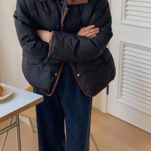 코드 카라 배색 코듀로이 물결 경량 퀼팅 웰론 누빔 패딩 점퍼 자켓 착용 후기 | 사이즈/핏 총정리 - 상품 이미지 3