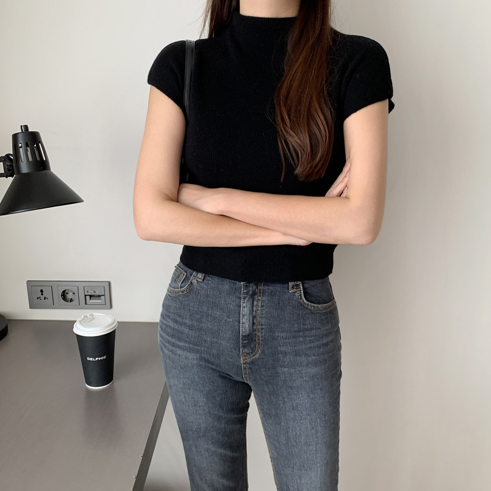 하이웨스트 슬림핏 부츠컷 청바지 세미 와이드 청바지 진청 데님 여성 청바지 진청바지 이미지 4