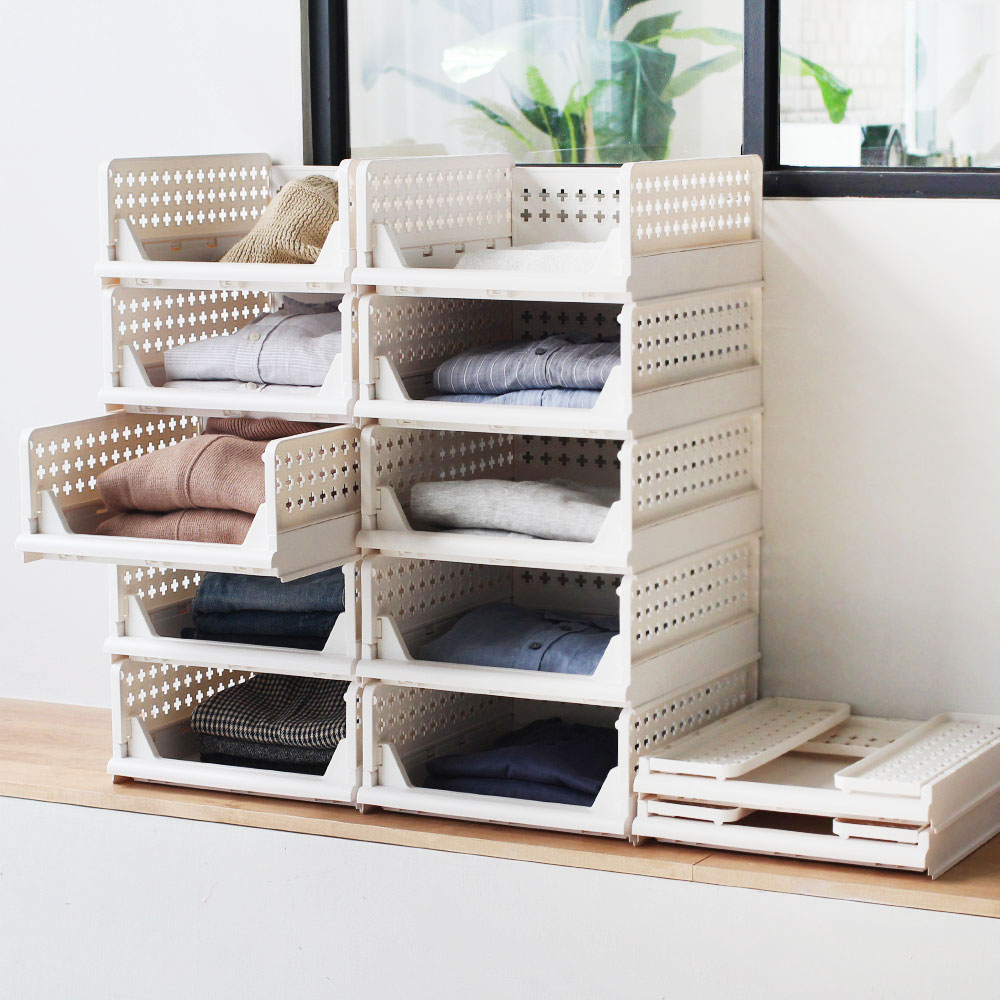 옷 수납박스 정리함 접이식 폴딩 슬라이딩 리빙박스 중형 1+1