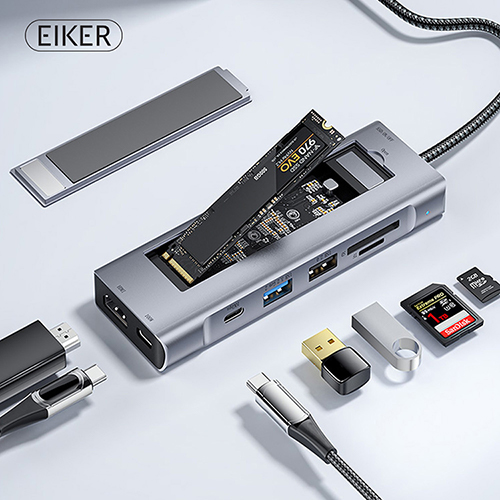 EIKER 8in1 c타입 멀티허브USB3.2 HDMI PD충전 SSD 외장하드케이스 - 상품 이미지