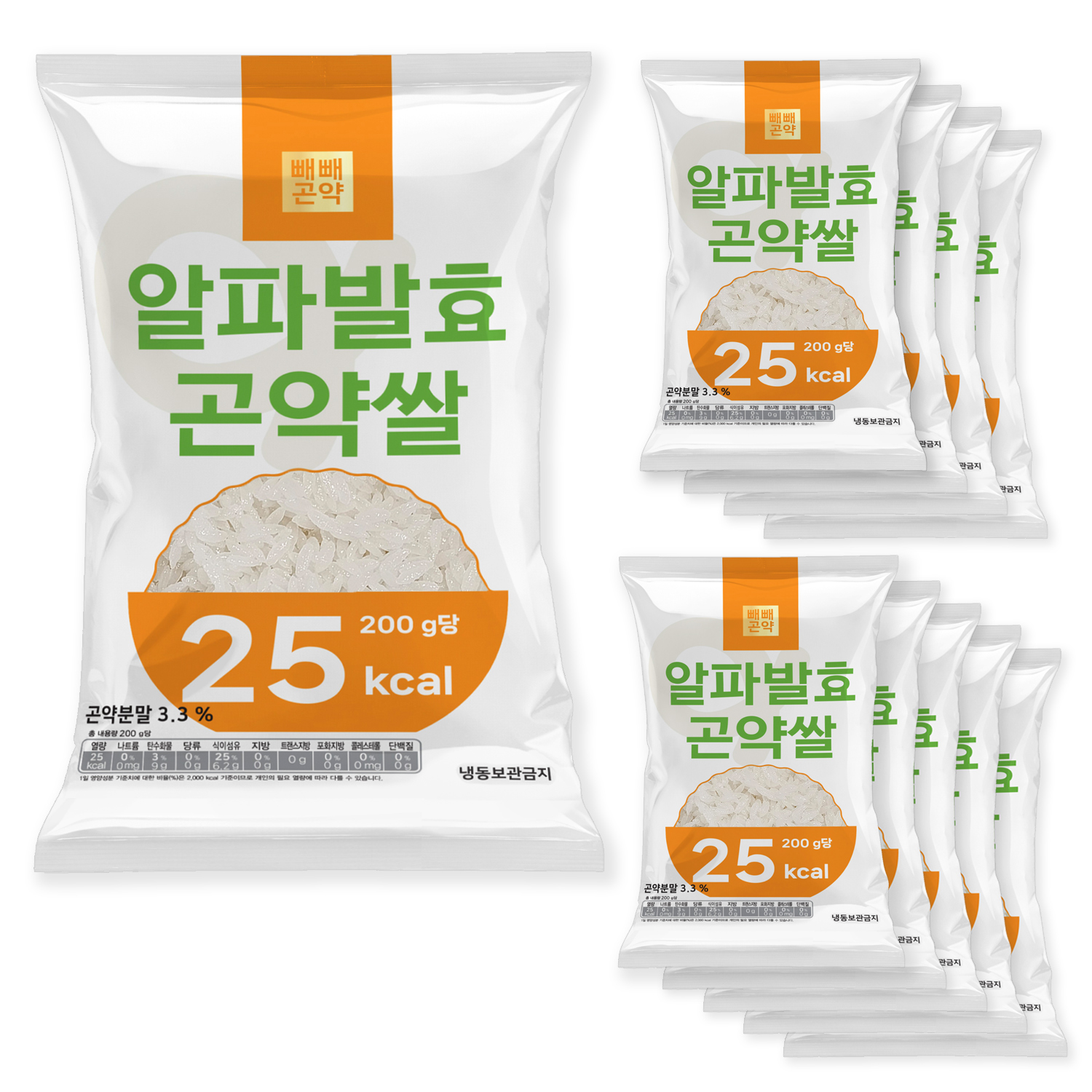 100g당 12.5kcal 빼빼곤약 알파발효곤약쌀 200g, 10개 - 상품 이미지