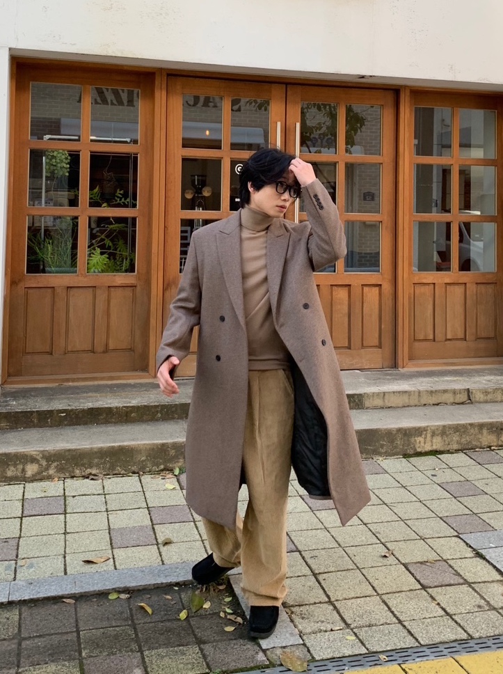 (남녀공용) 프리미엄 클래식 더블 롱 코트 / 겨울 오버 루즈 울 코트 이미지 3